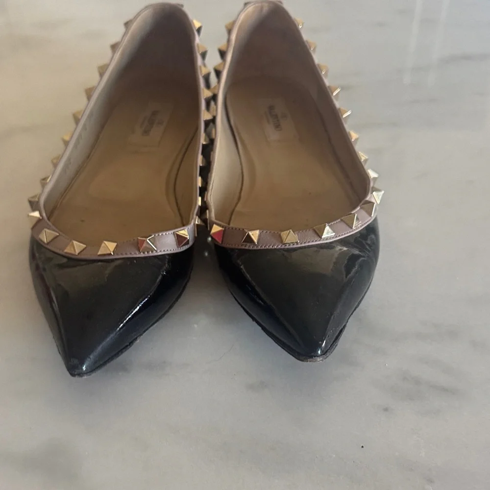 Valentino Black Patent Studded Flats